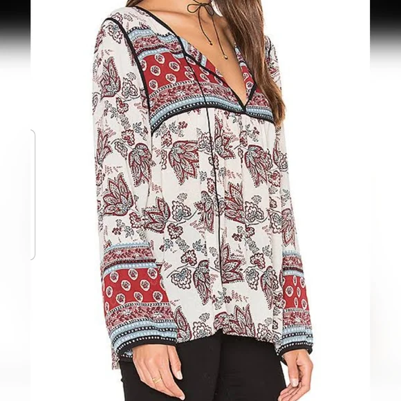 Sanctuary Peasant Boho Print Long Sleeve Blouse Size M - Picture 1 of 9